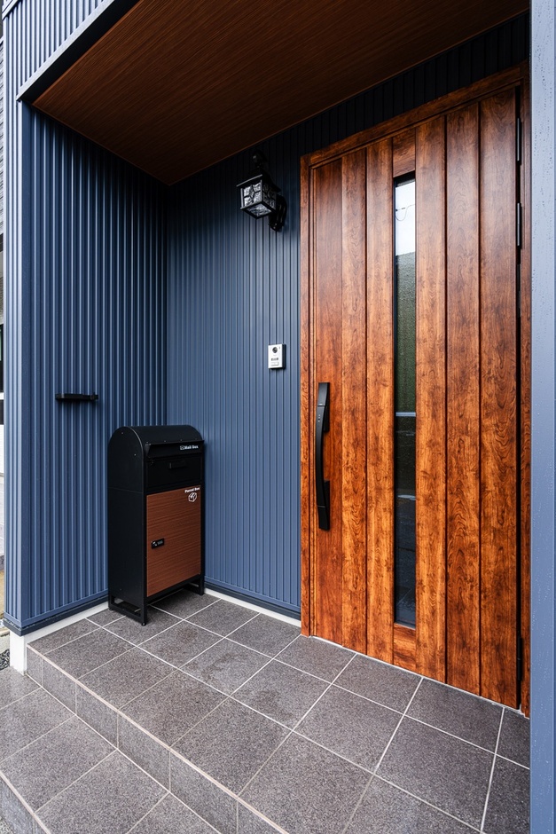 横に広く出入りしやすい玄関。さらに宅配ポスト、アンブレラホルダーを設置。