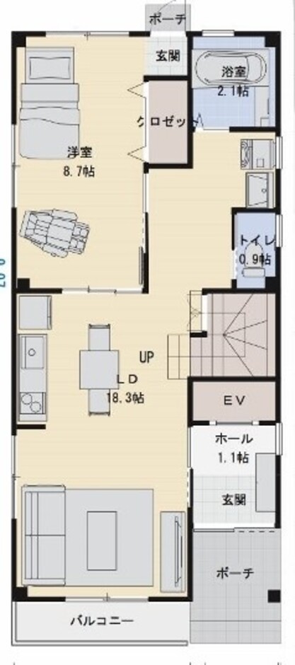 建築システム（狭小住宅専門店） プラン１９－鉄骨３階建二世帯住宅 間口５．４ｍ（３間）　３階建て　延床面積１８２㎡（５５坪） １階