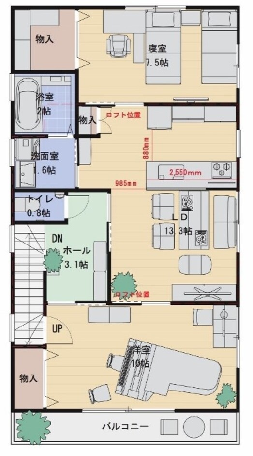 建築システム（狭小住宅専門店） プラン２３－二世帯住宅 間口６．３ｍ（３．５間）　３階建て　延床面積１４５㎡（４３．８坪） ２階