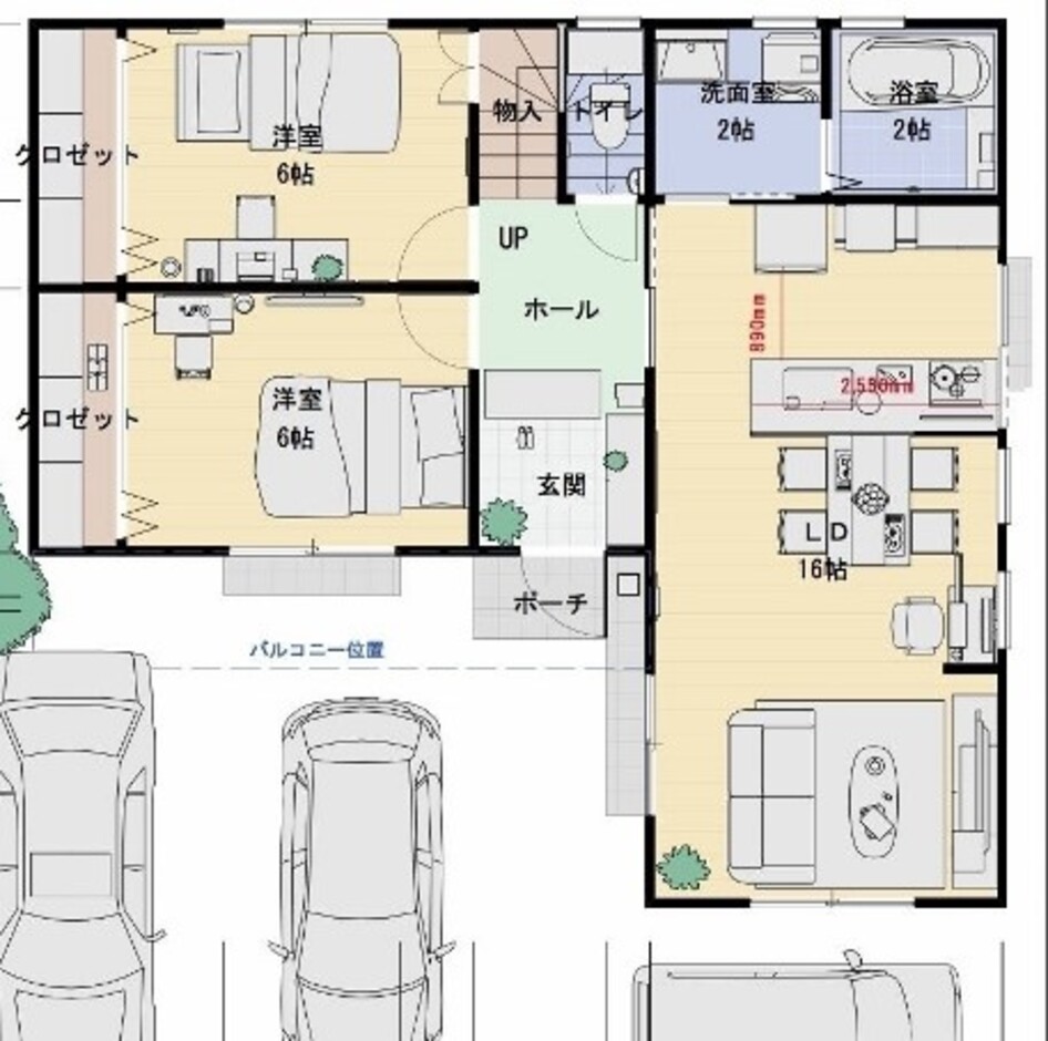 建築システム（狭小住宅専門店） プラン２４－間口１０．３ｍ（５．７間）　２階建て二世帯　延床面積１３９㎡（４２．０坪） １階
