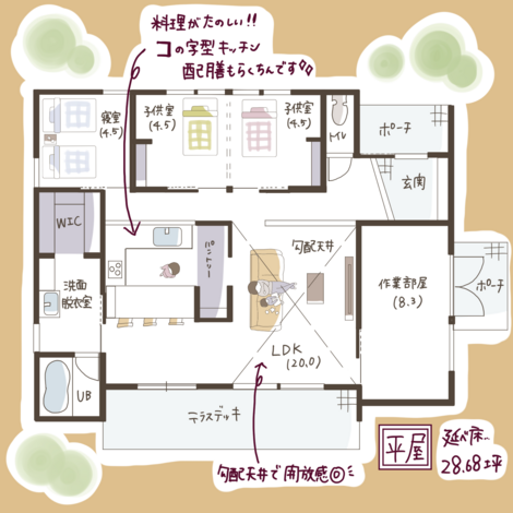 開放感のある家族と繋がる平屋