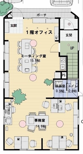 建築システム（狭小住宅専門店） プラン２６－３階建店舗併用 間口５．９ｍ（３．２間）　延床面積１７３㎡（５２．３坪） １階
