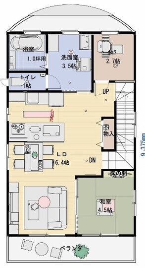 建築システム（狭小住宅専門店） プラン２６－３階建店舗併用 間口５．９ｍ（３．２間）　延床面積１７３㎡（５２．３坪） ２階