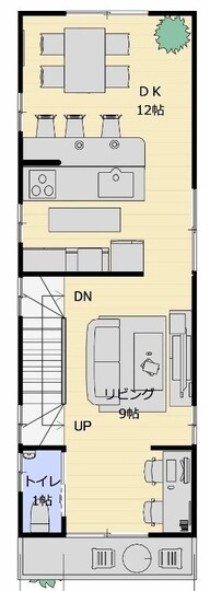 建築システム（狭小住宅専門店） プラン２２－敷地１９坪 間口３．６ｍ（２．０間）　３階建て　延床面積１１５㎡（３４．７坪） ２階