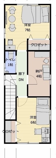 建築システム（狭小住宅専門店） プラン２２－敷地１９坪 間口３．６ｍ（２．０間）　３階建て　延床面積１１５㎡（３４．７坪） ３階