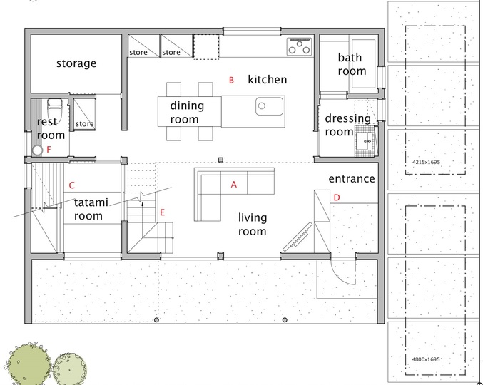 灯建築舎 無駄を省いたシンプルな箱型の家 1階