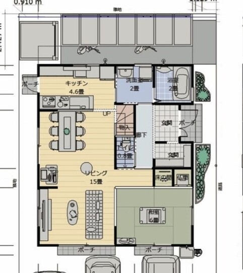 建築システム（狭小住宅専門店） プラン３－間口７．２ｍ（４間）　２階建て５ＬＤＫ　延床面積１４８㎡（４４．８坪） 1階