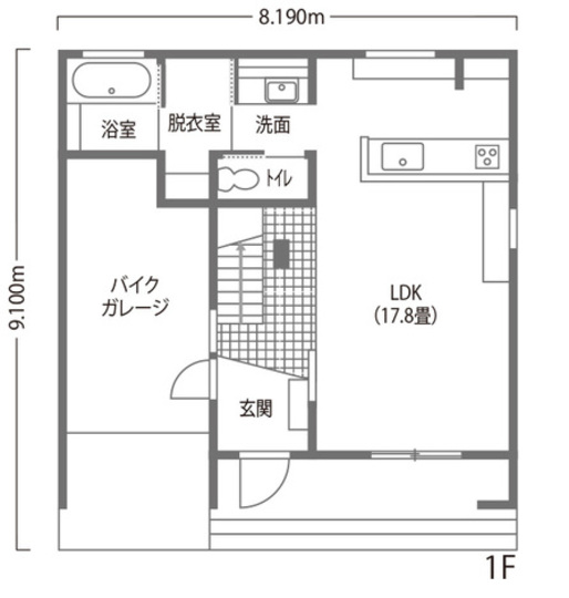 DAITOKU（大得工務店） 【26坪】バイクガレージと薪ストーブを眺める半平屋 1階