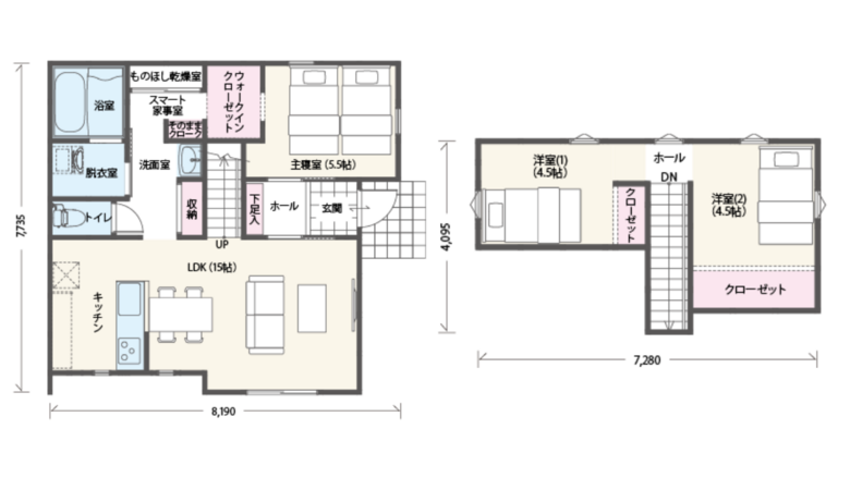 グローバルハウス 【1.5階/3LDK/ 24.42坪】「スマート家事室」つきの家事短の家 3LDK間取り