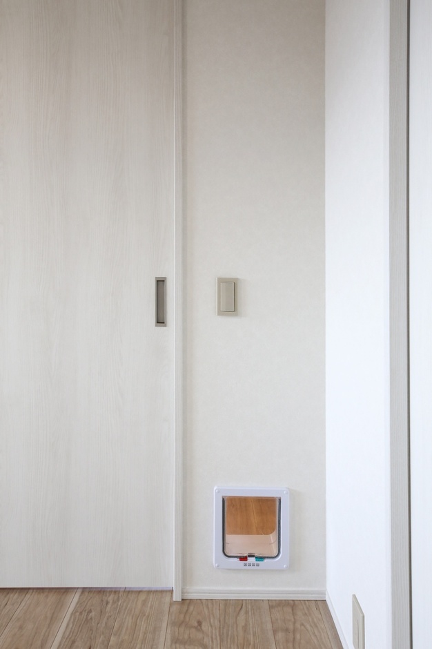 小型ペット用の専用ドアが設けられたスペース。使いやすさとデザイン性のバランスを考慮して設計されている。
