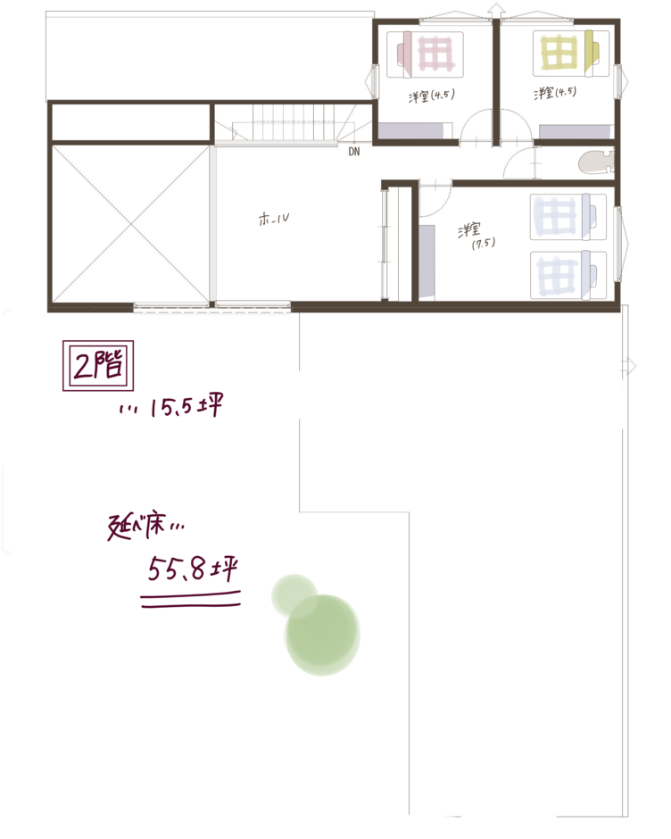 子育て安心住宅 Design Craft Office 洗う・干す・しまうが1か所で完結！家事ラク動線 2階