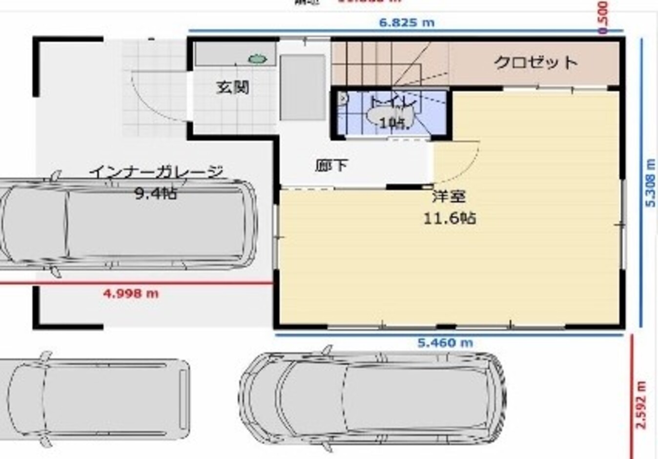 建築システム（狭小住宅専門店） プラン１４－間口５．４ｍ（３間）　３階建て　延床面積１４０㎡（４２坪） １階