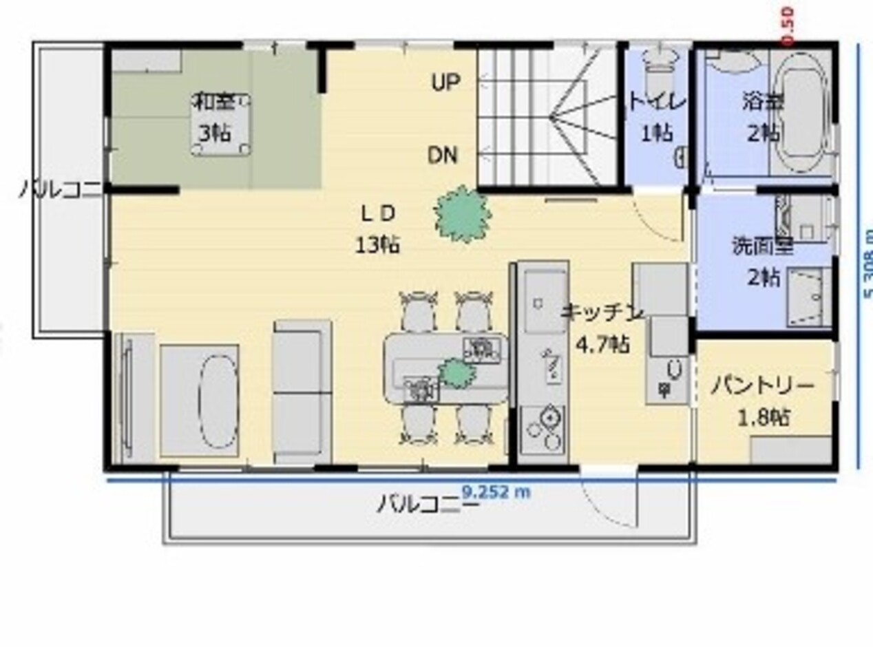 建築システム（狭小住宅専門店） プラン１４－間口５．４ｍ（３間）　３階建て　延床面積１４０㎡（４２坪） ２階