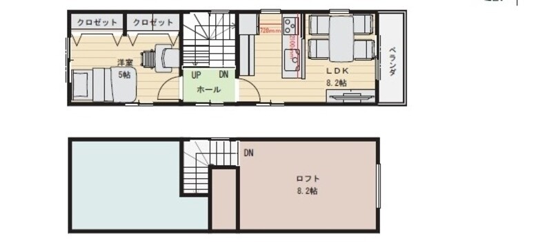 建築システム（狭小住宅専門店） プラン３４－間口３．０ｍ（１．６間）　２階建て　延床面積６０㎡（１８．１坪） ２階＋ロフト