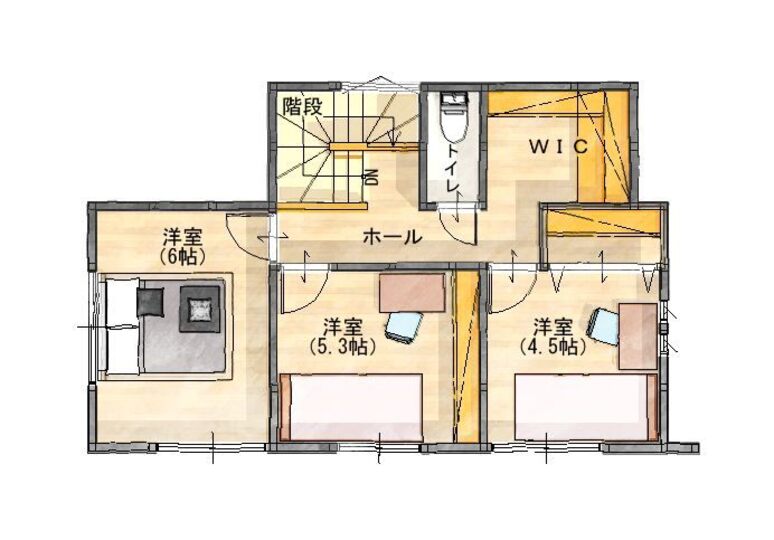 HAPPY HOUSE（山田工務店） 【19帖LDK×畳コーナー】キッチンから広がる家事ラク回遊動線！収納も豊富な3LDKの家 ２階