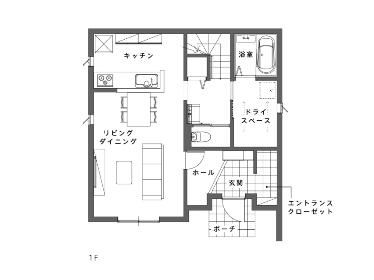 トヨタウッドユーホーム アウトドア用品の収納にも便利なエントランスクローゼット付き住まい 1階
