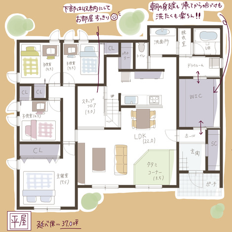 37坪スキップフロアのある平屋