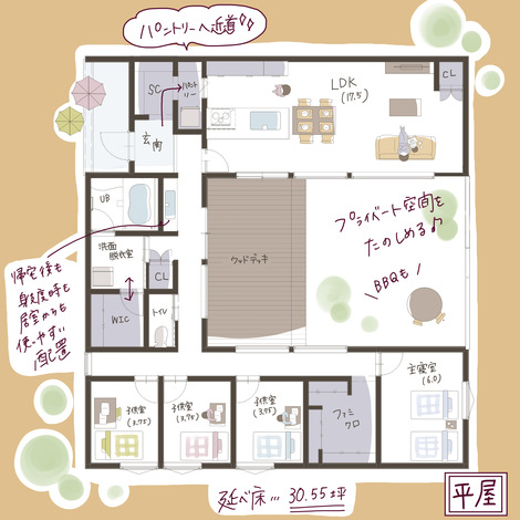 30坪コの字型の平屋